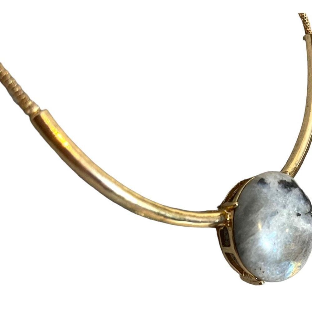 Rainbow Moonstone Collar Necklace with Gold Colored Metal Setting - Picture 2 of 8